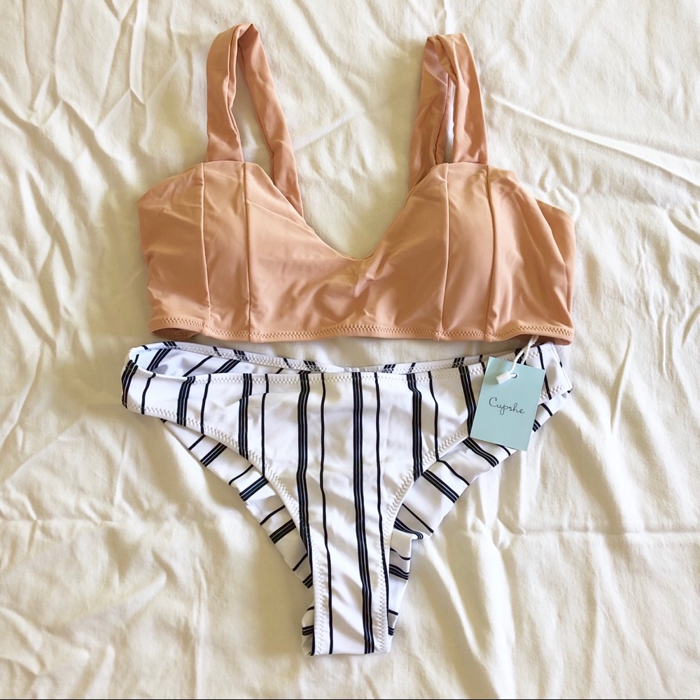 Cupshe Peach Top & Striped Bottom Bikini